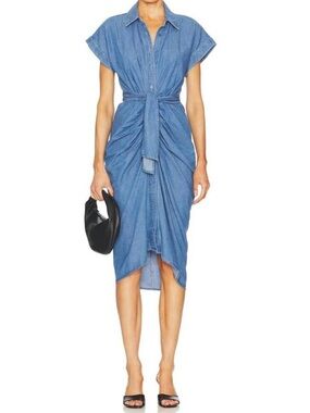 Steve Madden Blue Denim Tie-Waist Shirt Dress